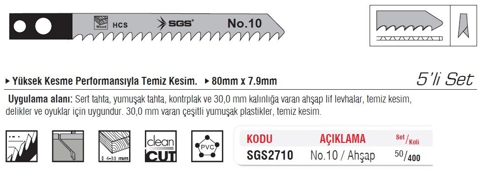 SGS2710 Dekupaj Ağzı Ahşap 80mm x 7.9mm (5'li Set)