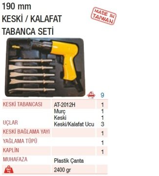 YAMA AT-2012K Havalı Keski Kalafat Tabanca Seti 190mm