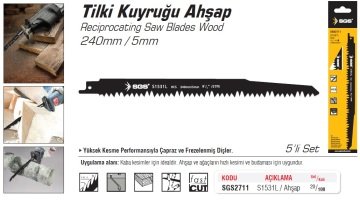 SGS 2711 (S1531L) Tilki Kuyruğu Ahşap Kesme Ucu 240mm / 5mm (5 li Paket x 20 PAKET)