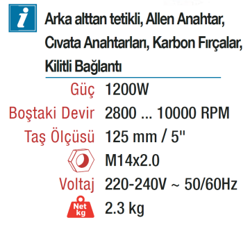 VIDO 125mm Avuç Taşlama Makinesi 1200 Watt (WD010521200)