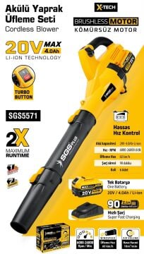 SGS5571 - 20 Volt 4 Amper Akülü Yaprak Hava Üfleme Makinesi Kömürsüz Motor