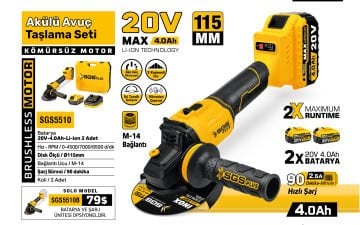 SGS5510 - 20 Volt 4 Amper 115mm Akülü Avuç Taşlama Makinası - Kömürsüz Motor