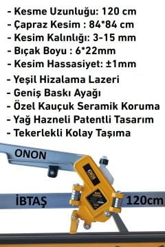ONON Slim - 120lik Lazerli Kesim Uzun Seramik Granit Fayans Kesme Makinası 1200mm