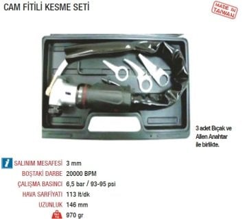 YAMA AT-6014AK Havalı Cam Fitili Kesme Seti 6 Parçalı 3 mm