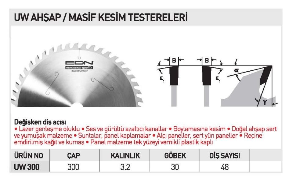 EDN UW Ahşap / Masif Kesim Testereleri