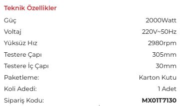 MAX EXTRA Mx7130 Üstten Kesmeli Gönye + Kızaklı 300mm - 2000 Watt