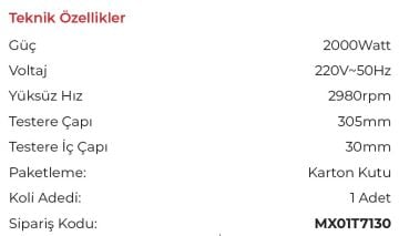 MAX EXTRA MX7130 - Kızaklı Üstten Kesmeli + Yatarlı Gönye Kesme 305mm