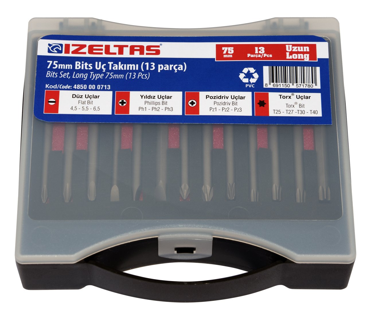 İZELTAŞ 4850 - 75mm Uzun Bits Uç Takımı 13 Parça