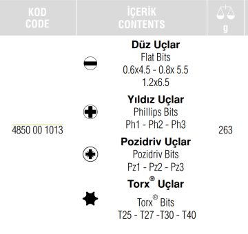 İZELTAŞ 4850 - 100mm Uzun Bits Uç Takımı 13 Parça