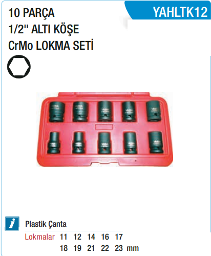 YAMA YAHLTK12 Havalı Lokma Takımı 1/2 - 12 Parça