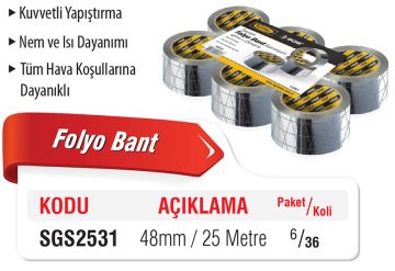 SGS Takviyeli Alüminyum Folyo Bant 48mm x 25 Metre - 36 ADET