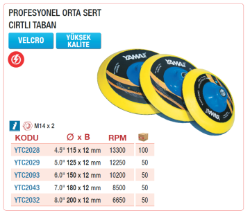 YAMA Velcro M14 Profesyonel Orta Sert Çırtlı Zımpara Tabanı