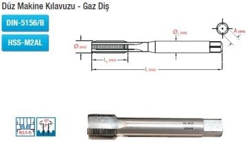 MAİER Düz Makine Kılavuzu - Gaz Diş (DIN-5156/B) (HSS-M2AL) G 7/8'' x 14