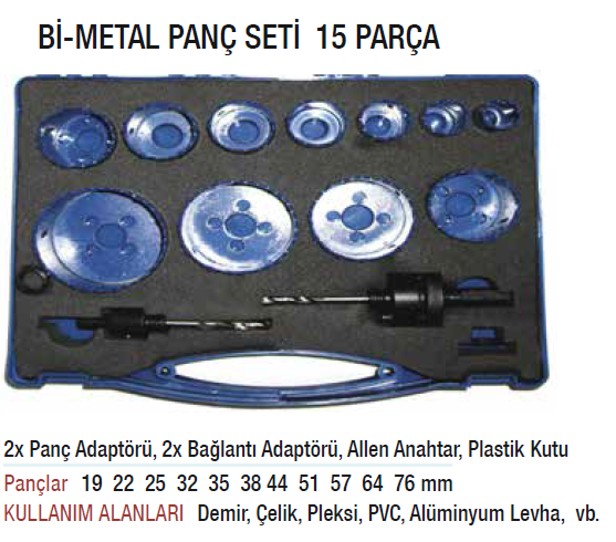 Bİ METAL Panç Seti 15 Parça Demir-Çelik-Levha-Alüminyum Delici