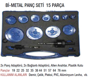 Bİ METAL Panç Seti 15 Parça Demir-Çelik-Levha-Alüminyum Delici