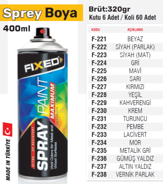 Fixed Akrilik Sprey Boya 400 ML - 6 Adet - Koli Fiyatı
