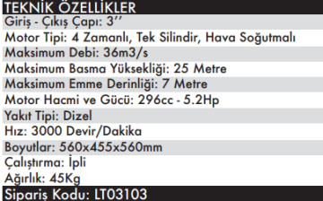 LUTİAN 3'' Dizel Su Transfer Pompası Motopomplar