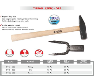 SAİT DEMİRCİ Tırpan Çekiç - Örs / 12 Adet