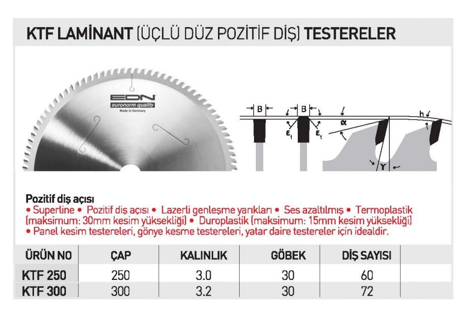 EDN KTF Laminant ( Üçlü Düz  Pozitif Diş ) Testereler