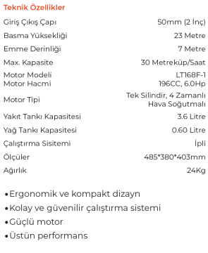 LUTİAN LT20CX - 2'' Benzinli Su Transfer Pompası Motopomp