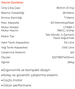 LUTİAN LT30CX - 3'' Benzinli Su Transfer Pompası Motopomp