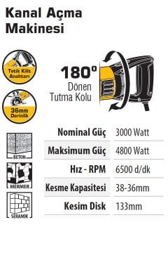 SGS5300 Beton Duvar Tuğla Seramik Kanal Açma Makinesi 3000 Watt ( Sulu ve Kuru Kesim )