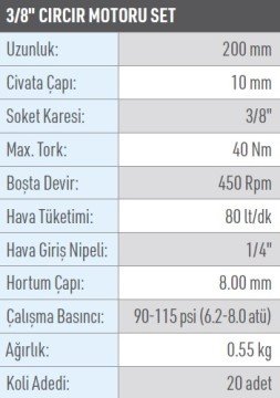 OSAKA OPT 360K Havalı Cırcır Motoru Tabnacası Seti 3/8''