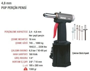 YAMA Z5000 Havalı Pop Perçin Makinası 2.4 - 4.8 mm