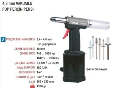 YAMA Z5000V Havalı Pop Perçin Makinası Vakumlu 2.4 - 4.8 mm