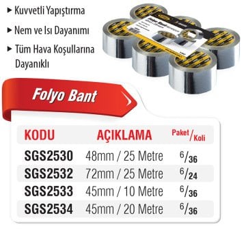 SGS 10-20-25 Metre Alüminyüm Folyo Bant