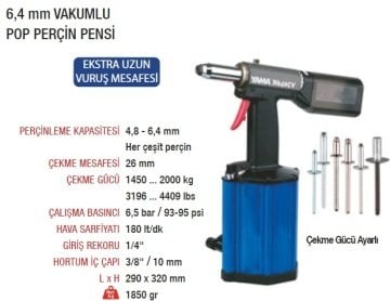 YAMA N640CV Havalı Vakumlu Pop Perçin Pensi Tabancası Makinesi 6.4mm