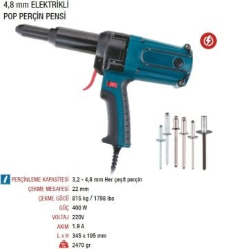 YAMA TAC500 Elektrikli Pop Perçin Tabancası Makinası 3.2 -  4.8 mm