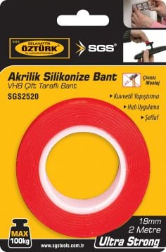 SGS 1 Metre VHB Çift Taraflı Akrilik Silikonize Bant - Koli Fiyatı