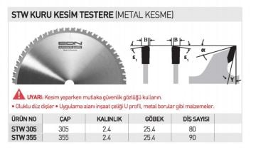 EDN Kuru Kesim Testere Metal Kesme / 305 mm