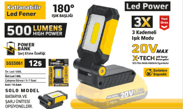 SGS5061 - SGS AKÜLÜ KATLANABİLİR LED FENER 20V 500 LÜMEN