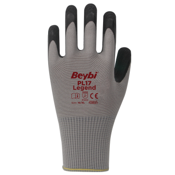 BEYBİ PL17 Camcı Eldiveni Gri Polyester Örme Lateks 144 Çift
