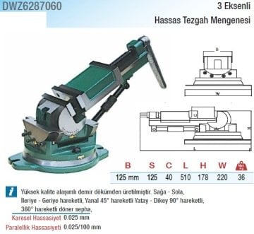 DW 3 Üç Eksenli Hassas Tezgah Mengenesi / 125mm