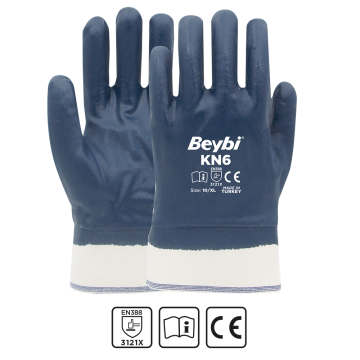 BEYBİ KN6 Pamuk Nitril Petrolcü Eldiveni - 144 Çift 10 Numara