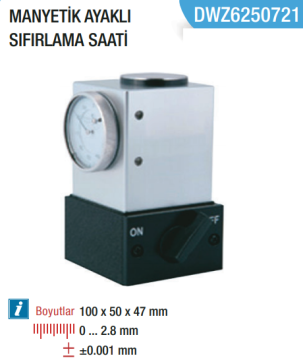 DW MACHINERY Manyetik Ayaklı Sıfırlama Saati
