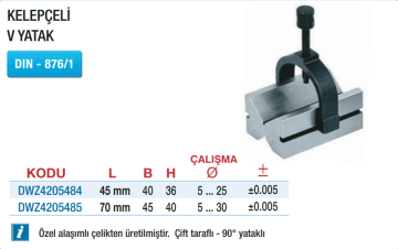 DW MACHINERY Kelepçeli V Yatak
