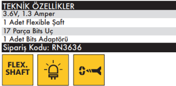 Rown RN3636 Entegre Akülü Şarjlı Vidalama 3.6V Li-ion