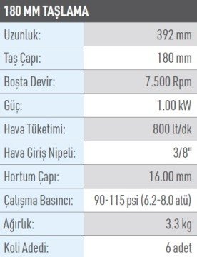 OSAKA OPT-P 6180 Havalı Avuç Taşlama 180 mm