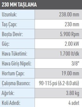 OSAKA OPC 60230 Havalı Avuç Taşlama 230 mm