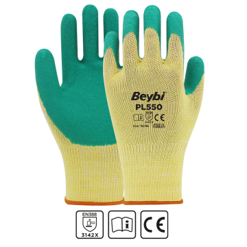 BEYBİ PL550 Camcı Eldiveni  Polyester Örme Lateks 144 Çift