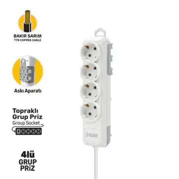 GRUP PRİZ TOPRAKLI DÖRTLÜ 2 METRE