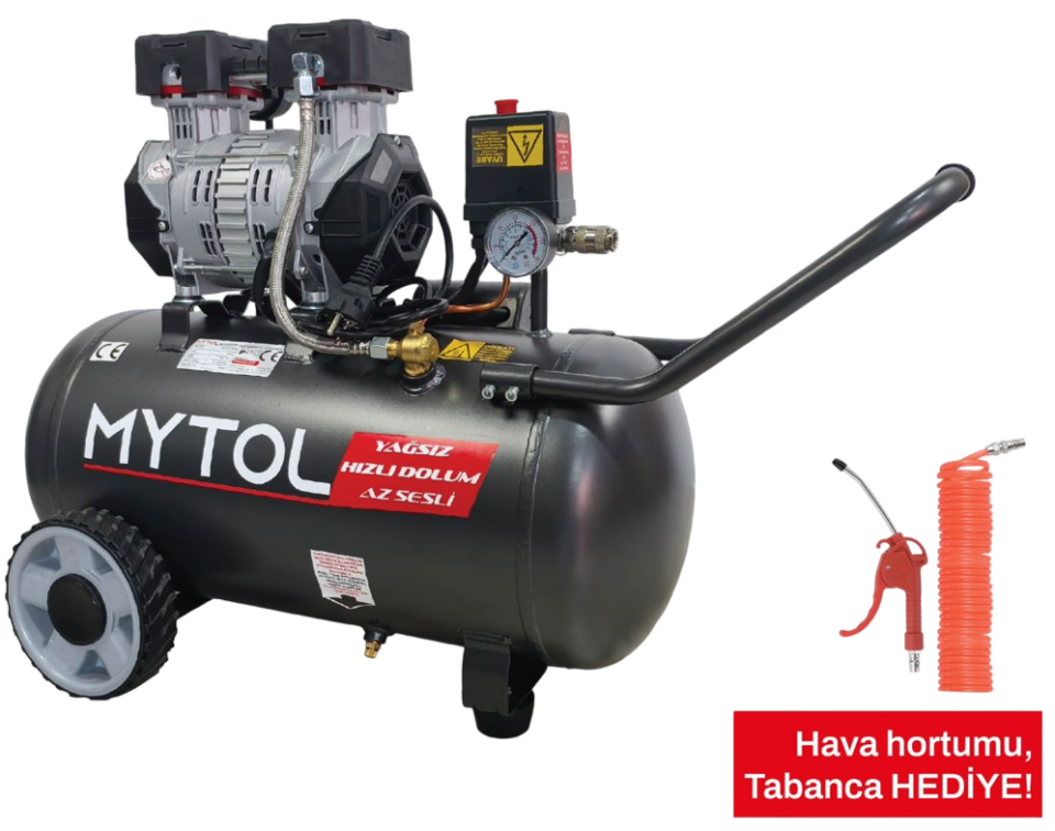 MYTOL - 50 Litre 1.5 HP Hybrid Yağsız Kompresör - Sessiz Çalışma - Yüksek Hızlı Dolum (MYS0501)
