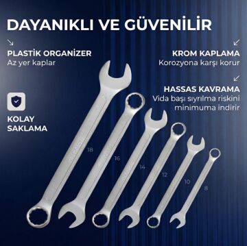 WORKPRO WP202501 Cr-V 6 Parça Profesyonel Kombine Anahtar Takımı