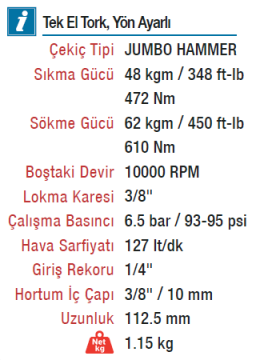 EMAX ET-1593 Havalı 3/8'' Mini Somun Sökme Sıkma Tabancası Makinesi 62Kgm