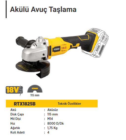 RTR MAX X-LION Akülü Avuç Taşlama (Aküsüz)