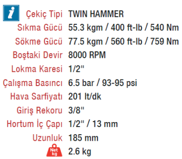 EMAX ET-1541 Havalı 1/2  Somun Sökme Sıkma Tabancası Makinesi 115Kgm